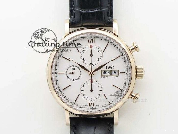 MIROTIME 0327 Snug Portofino IW391022 SS ZK 1:1 Best Edition White Dial Gold Markers On Black Leather Strap A 7130
